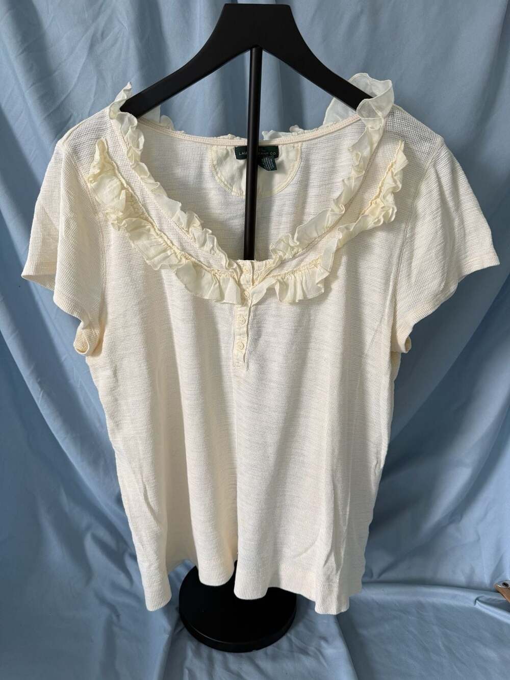 Lauren Jeans Co. Ralph Lauren Women's Cream Waffle Knit Short Sleeve Henley with